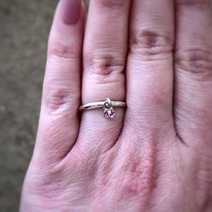 Pink Dangle Charm Ring Sz 6